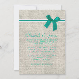 Turquoise Rustic Burlap Wedding Invitations