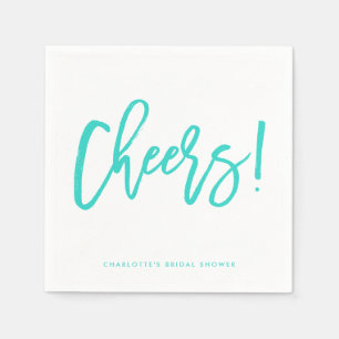 Turquoise Rustic Hand Lettering Cheers Wedding Napkin