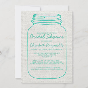 Turquoise Rustic Mason Jar Bridal Shower Invites
