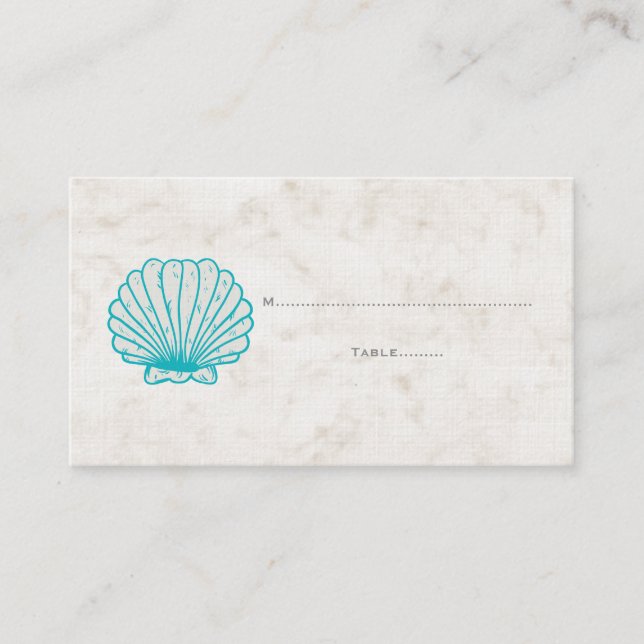 Turquoise Rustic Seashell Wedding Place Cards (Front)