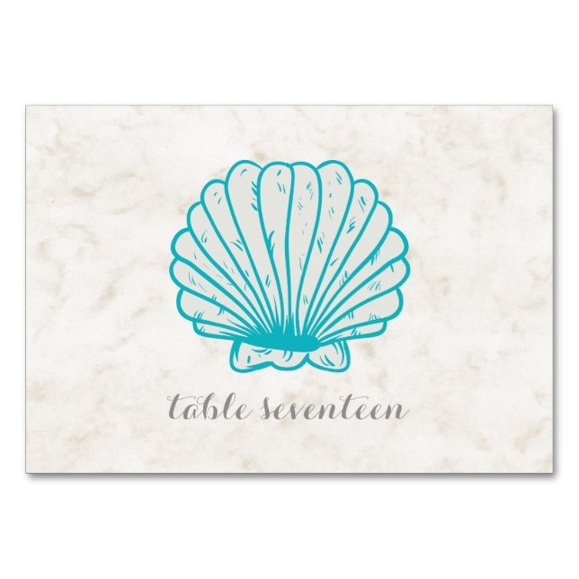 Turquoise Rustic Seashell Wedding Table Table Number (Front)