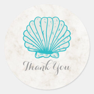 Turquoise Rustic Seashell Wedding Thank You Classic Round Sticker