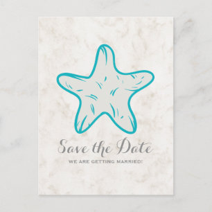 Turquoise Rustic Starfish Save the Date Postcard