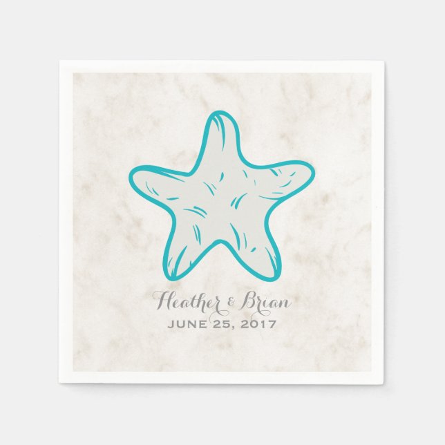 Turquoise Rustic Starfish Wedding Napkin (Front)