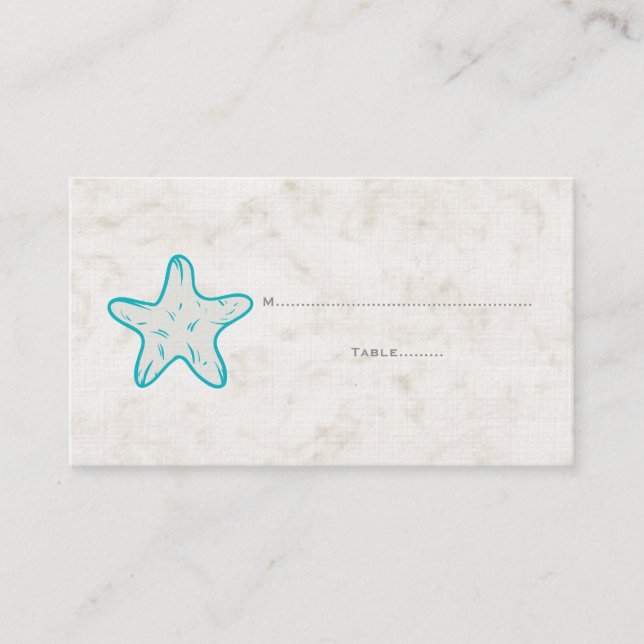 Turquoise Rustic Starfish Wedding Place Cards (Front)