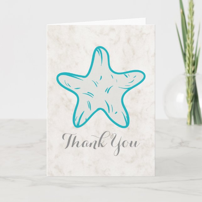 Turquoise Rustic Starfish Wedding Thank You Card (Front)