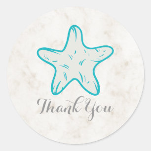 Turquoise Rustic Starfish Wedding Thank You Classic Round Sticker