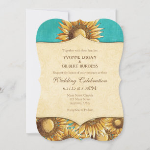 Turquoise Rustic Sunflower Wedding Invitation