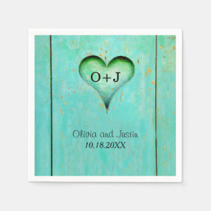 Turquoise Rustic Wood Monogrammed Heart Napkin