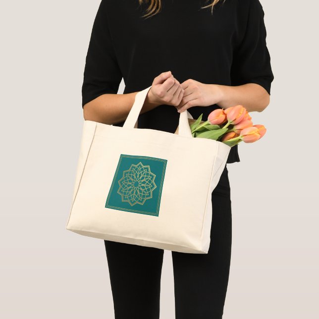 Turquoise Sacred Geometry Grocery Tote Bag (Front (Product))