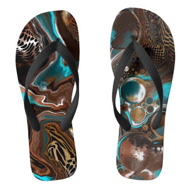 Turquoise Safari Digital Fluid Art Thongs (Footbed)