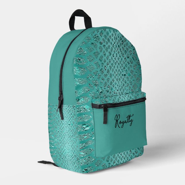 Turquoise Safari Print Printed Backpack (Back Corner Left)