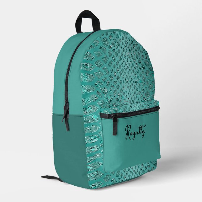 Turquoise Safari Print Printed Backpack (Back Corner Left)