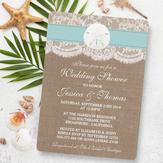 Turquoise Sand Dollar Beach Wedding Shower Invitation (Creator Uploaded)