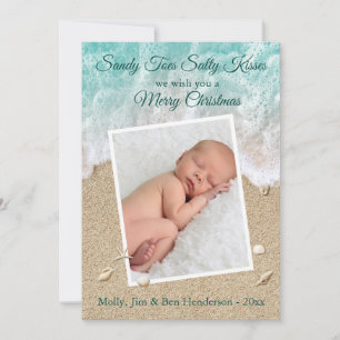 Turquoise Sandy Toes Salty Kisses Merry Christmas Holiday Card