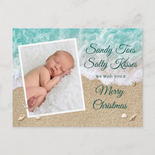 Turquoise Sandy Toes Salty Kisses Merry Christmas Postcard