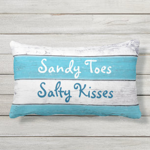 Turquoise Sandy Toes Salty Kisses Outdoor Pillow