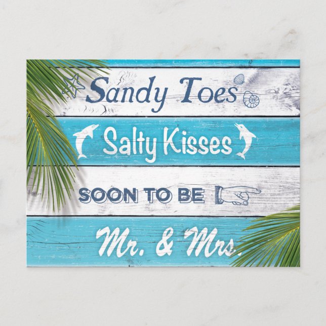 Turquoise Sandy Toes Salty Kisses Save the Date Announcement Postcard (Front)