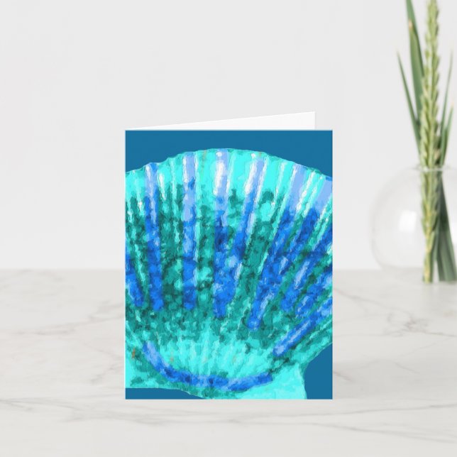 Turquoise scallop sea shell, note card (Front)