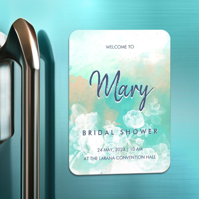 Turquoise Script Modern Bridal Shower Invitation Magnet (Creator Uploaded)
