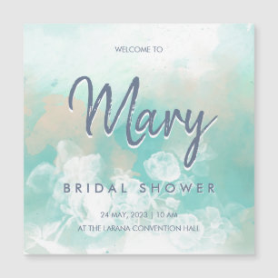 Turquoise Script Modern Bridal Shower Magnetic Invitation