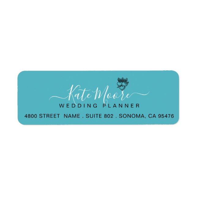 Turquoise Script Wedding Planner Return Address Label (Front)