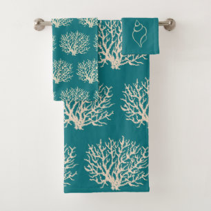 Turquoise Sea Coral Bathroom Towel Set