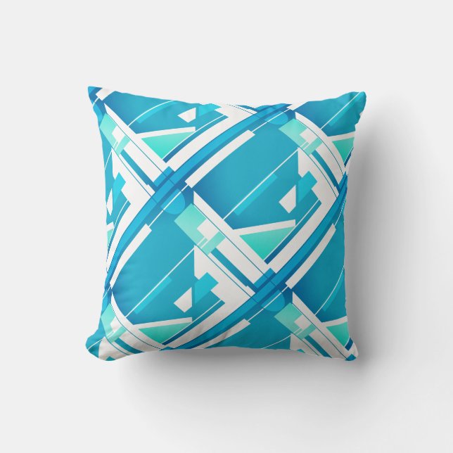 Turquoise, Sea Green Diagonal Geometric Abstract Cushion (Front)
