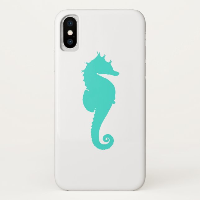 Turquoise Sea Horse on White Case-Mate iPhone Case (Back)