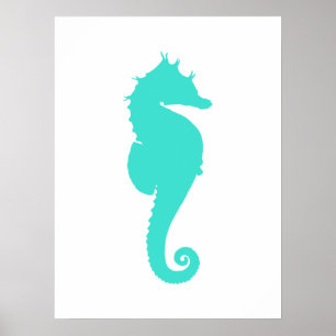 Turquoise Sea Horse on White Poster