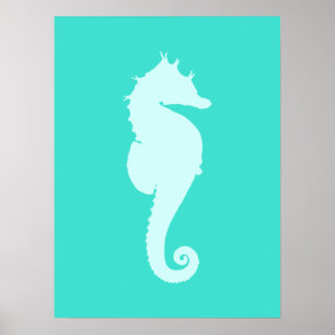 Turquoise Sea Horse Poster