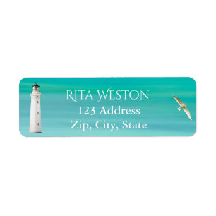 Turquoise sea lighthouse address return label