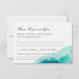 Turquoise Sea Teal Watercolor Wedding RSVP Card