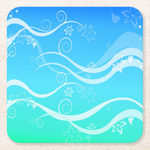 Turquoise Sea White Swirls Coasters