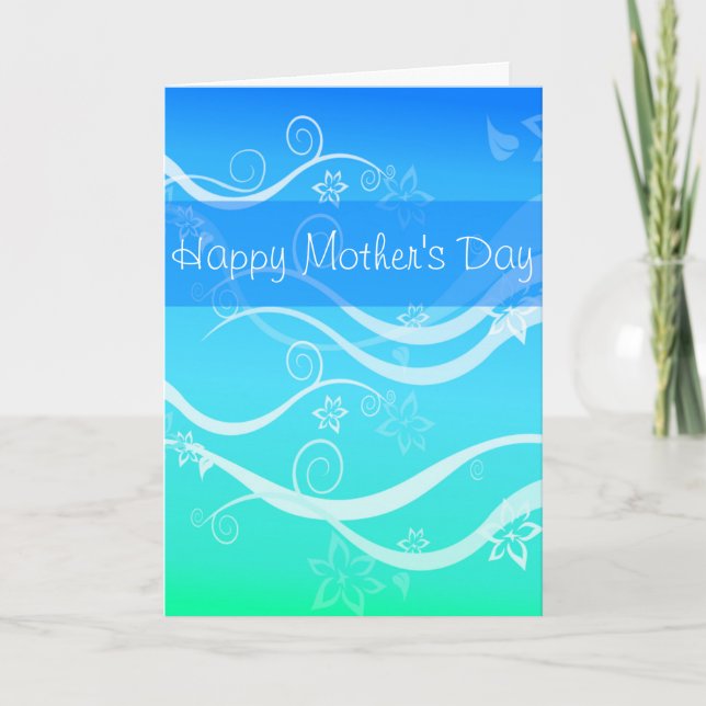 Turquoise Sea White Swirls Mother's Day Card (Front)