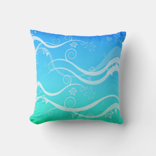 Turquoise Sea White Swirls Pillow