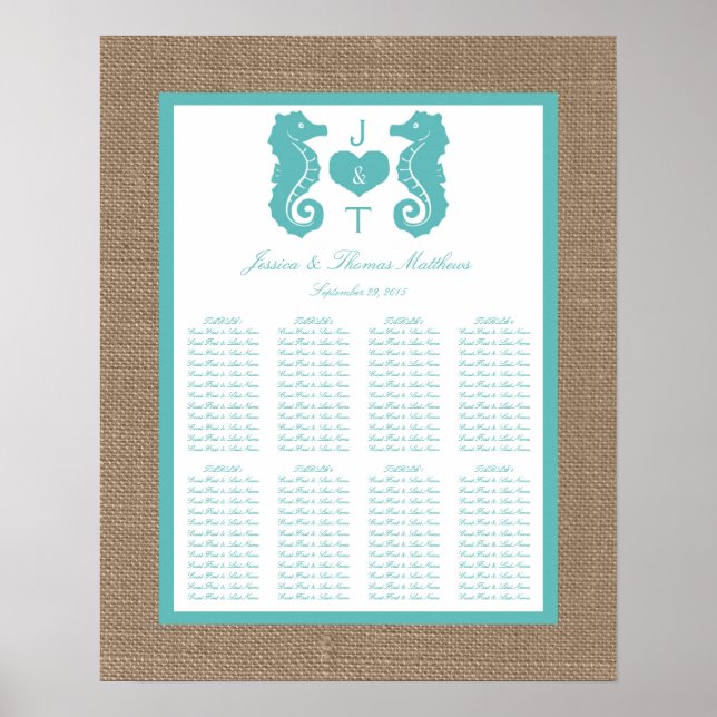 Turquoise Seahors Burlap Beach Wedding Collection Poster (Front)
