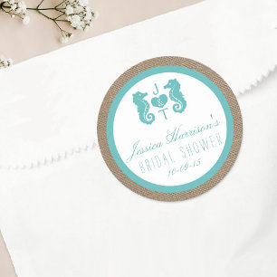 Turquoise Seahorse Beach Bridal Shower Stickers