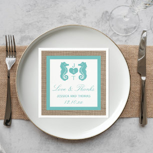 Turquoise Seahorse Burlap Beach Wedding Collection Napkin