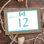 Turquoise Seahorse Burlap Beach Wedding Collection Table Number<br><div class="desc">The turquoise seahorse on burlap beach wedding collection is perfect for any couple planning a romantic marriage by the sea. The rustic burlap effect background gives these table number cards a boho-chic feel, while the tropical turquoise has a fresh and cool colour scheme that can be used throughout your wedding....</div>