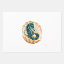 Turquoise Seahorse & Pearl Ocean Gift Wrapping Pap