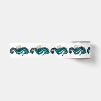 Turquoise Seahorse & Pearl Ocean Gift Wrapping Rib Satin Ribbon
