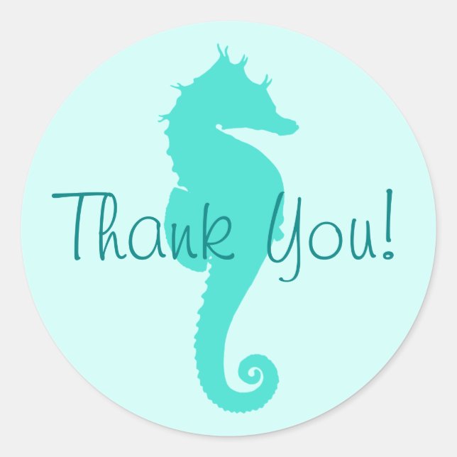 Turquoise Seahorse Thank You Classic Round Sticker (Front)