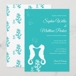 Turquoise Seahorse Wedding Invitation