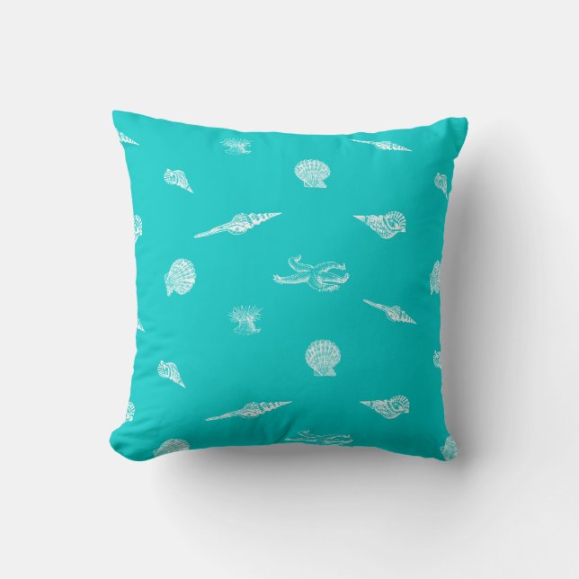Turquoise Seashells and Starfish Pillow (Front)