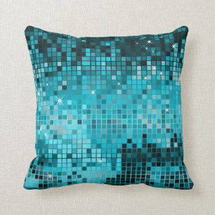 Turquoise Sequins Glitter Abstract Pixel Art Cushion