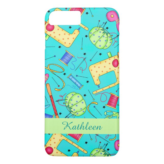 Turquoise Sewing Art Name Personalised Case-Mate iPhone Case (Back)