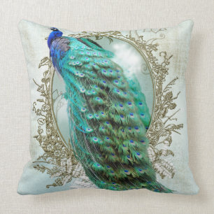 Turquoise Shabby Peacock Cushion