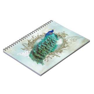 Turquoise Shabby Peacock Notebook