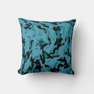Turquoise Shades with Black Small Shapes Print Cushion